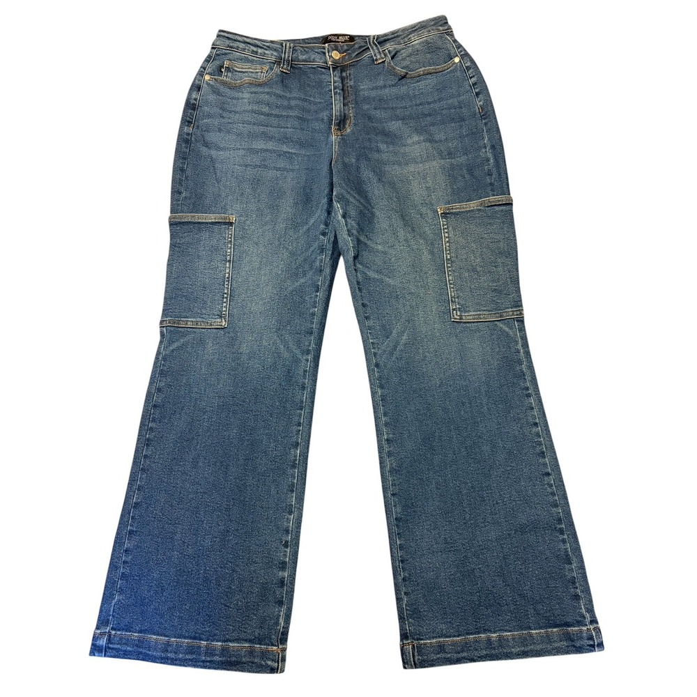 Judy Blue Wide Leg Cargo Jeans Womens 18W Med Wash Solid Stretch Utility Denim - Picture 3 of 14